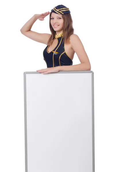 Young woman with blank board on white — Stock Photo, Image