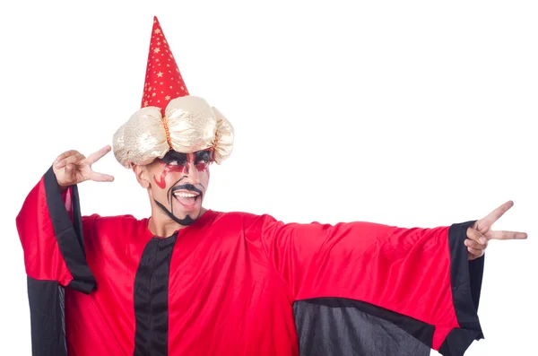 Magicien en costume rouge isolé sur blanc — Photo