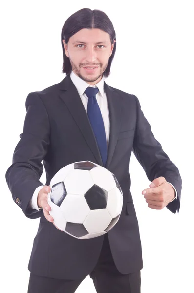 Uomo con calcio isolato su bianco — Foto Stock