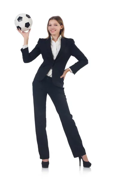 Businesswoman with ball on white — Stock Photo, Image