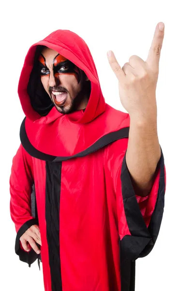 Homem diabo em traje vermelho — Fotografia de Stock