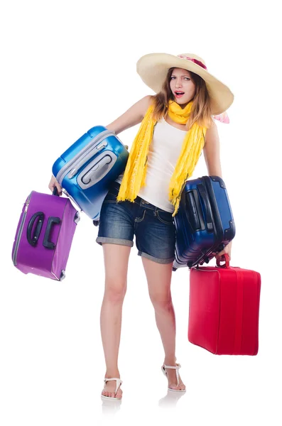 Woman going to summer vacation isolated on white — Stock Photo, Image