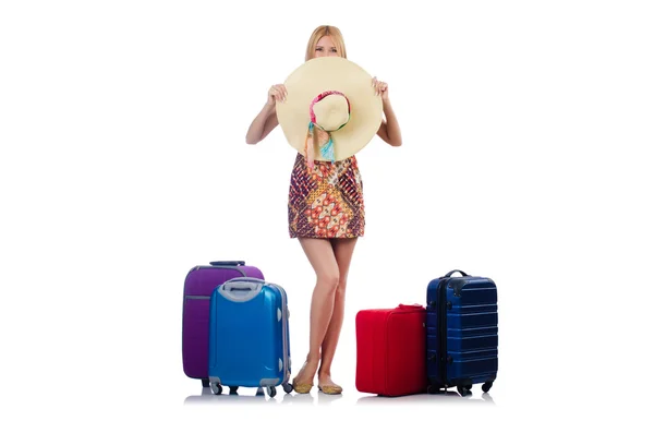Kobieta przygotowująca się do podróży na letnie wakacje — Zdjęcie stockowe