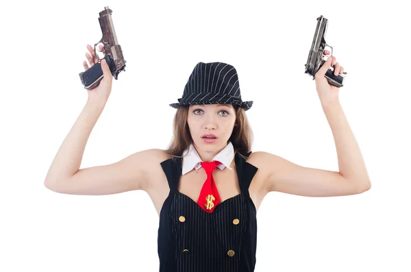Woman gangster isolated on white — Stock Photo, Image