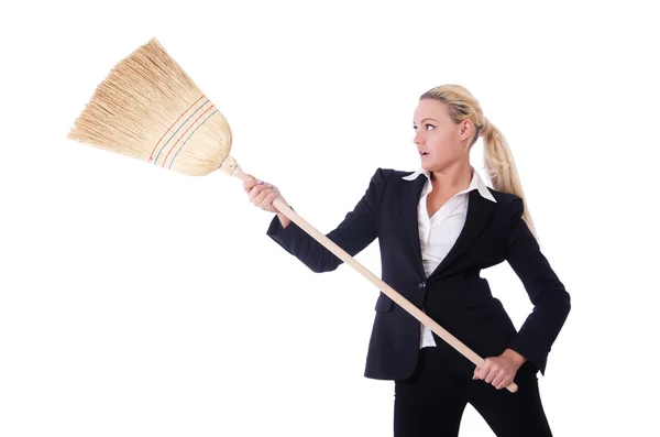 Businesswoman with brush isolated on white — Stock Photo, Image