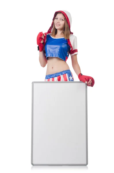 Woman boxer in uniform with US symbols — Stock Photo, Image