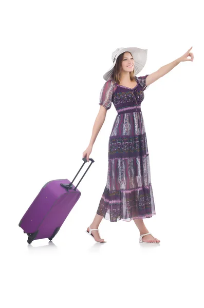 Woman with suitacases preparing for summer vacation — Stock Photo, Image