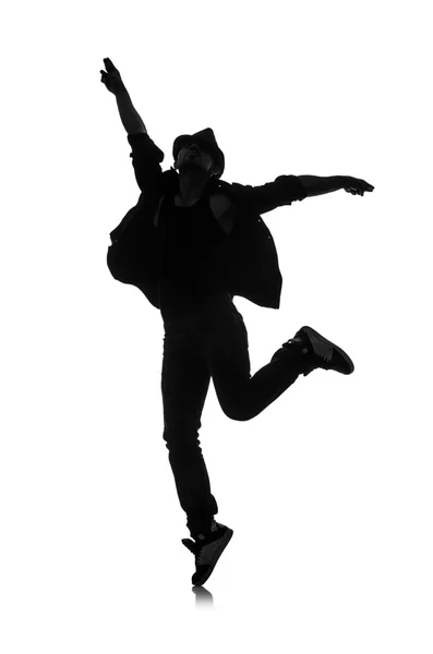 Silhouette of male dancer isolated on white — Stock Photo, Image