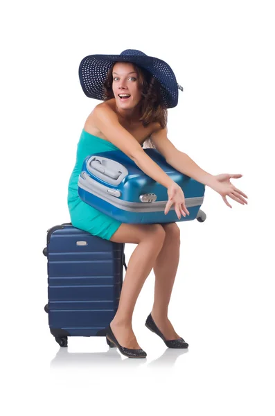 Woman going to summer vacation isolated on white — Stock Photo, Image