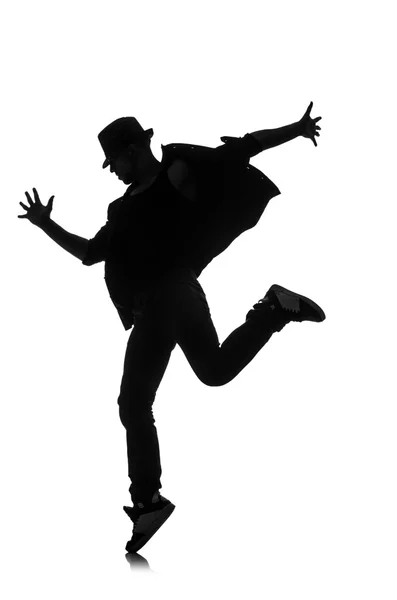 白で隔離される男性ダンサーのシルエット — ストック写真