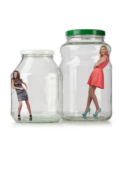 Donna in vaso di vetro isolato su bianco — Foto Stock