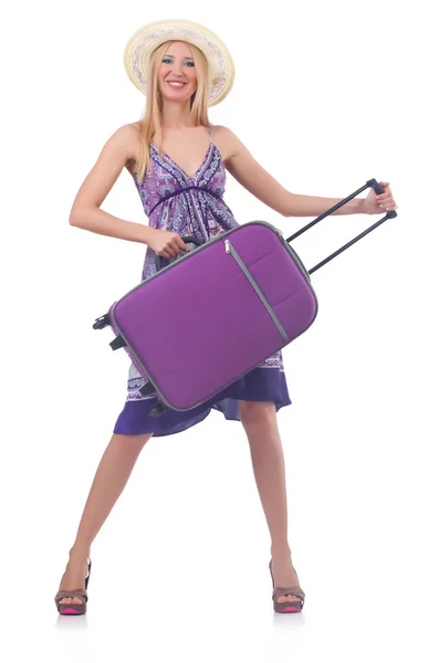 Woman going to summer vacation isolated on white — Stock Photo, Image