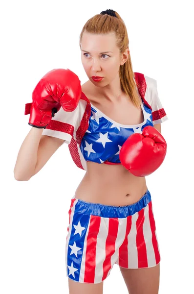 Boxeador mujer aislado en blanco —  Fotos de Stock