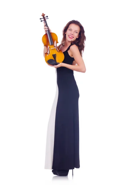 Chica joven con violín en blanco — Foto de Stock