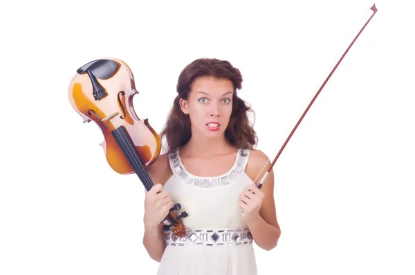 Young girl with violin on white — Stock Photo, Image