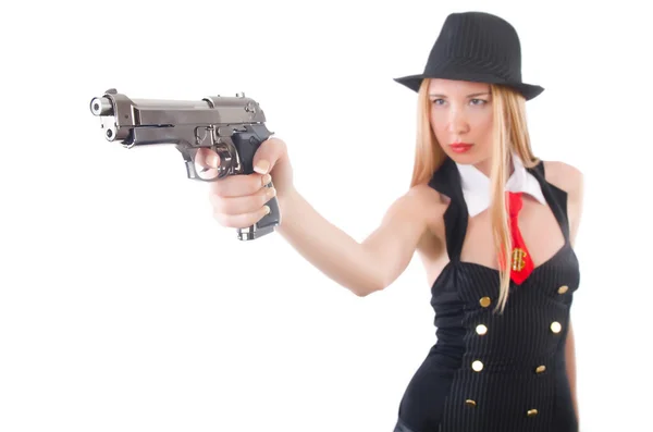 Femme avec pistolet isolé sur blanc — Photo