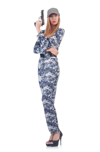 Žena voják izolovaný na bílém — Stock fotografie