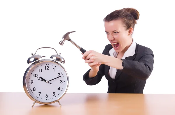 Mujer tratando de romper el reloj —  Fotos de Stock