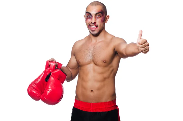 Schwer geschlagener Boxer isoliert auf Weiß — Stockfoto