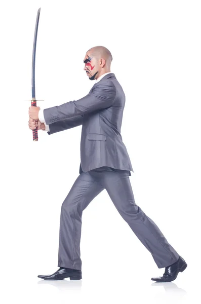 白に隔離された剣を持つビジネスマン — ストック写真