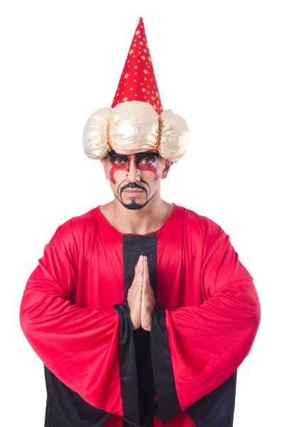 Wizard in red costume isolated on white — Stock Photo, Image