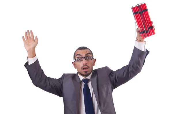 Businessman with dynamite isolated on white — Stock Photo, Image