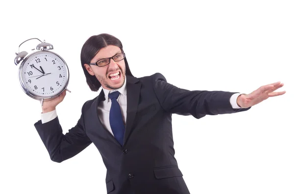 Joven hombre de negocios con reloj en blanco — Foto de Stock