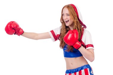 Amerikan sembollü kadın boksör.