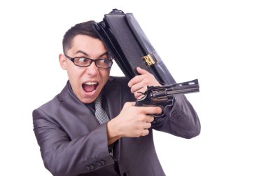 Beyaz silahlı komik iş adamı.