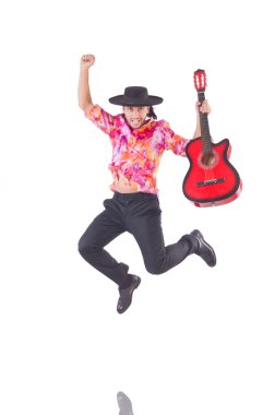 gitar üzerinde beyaz izole olan adam