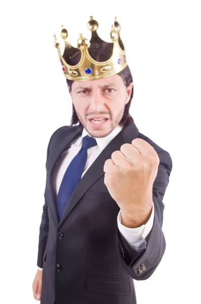 Businessman with crown isolated on white — Stock Photo, Image