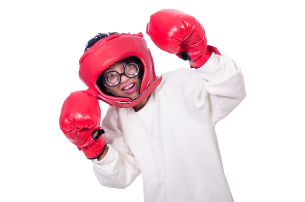 Boxeador divertido aislado en blanco — Foto de Stock