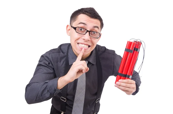 Businessman with dynamite isolated on white — Stock Photo, Image