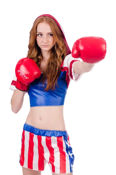 Woman boxer in uniform with US symbols — Stock Photo, Image