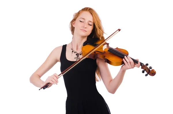 Woman with violin isolated on white — Stock Photo, Image