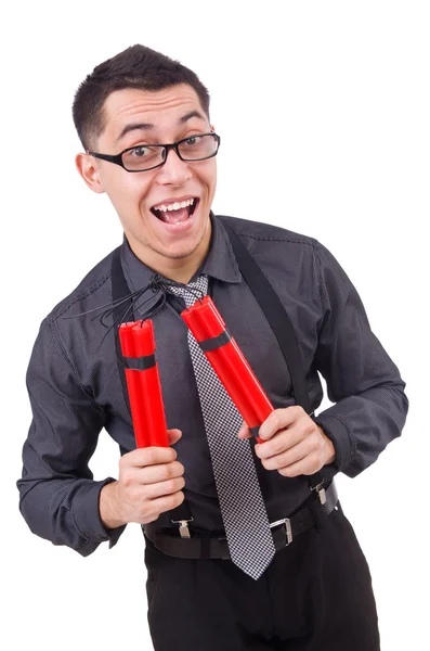 Businessman with dynamite isolated on white — Stock Photo, Image