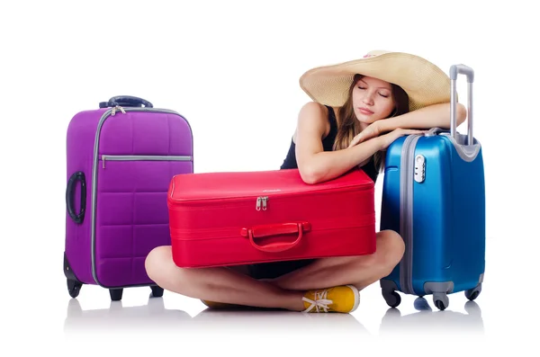 Young girl travelling isolated on the white — Stock Photo, Image