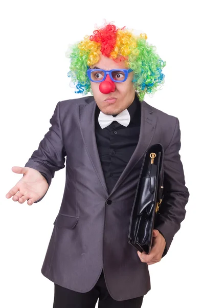 Clown Geschäftsmann isoliert auf weiß — Stockfoto