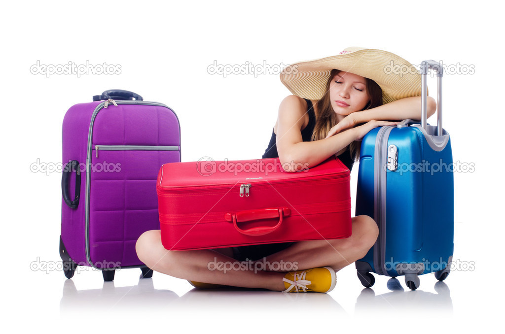 Young girl travelling isolated on the white