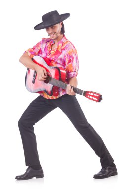 gitar üzerinde beyaz izole olan adam