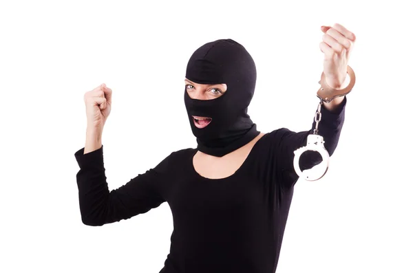 Ung kvinnlig kriminell med handbojor — Stockfoto