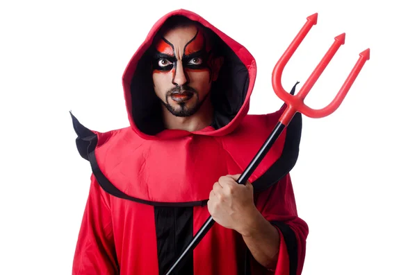 Uomo diavolo in costume rosso — Foto Stock