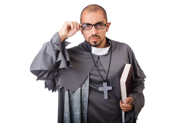 Young priest isolated on the white — Stock Photo, Image