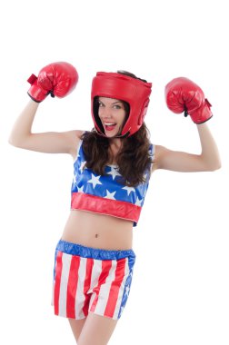 Amerikan sembollü kadın boksör.