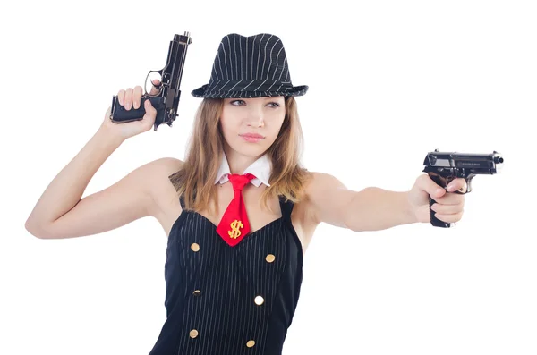 Woman gangster isolated on white — Stock Photo, Image
