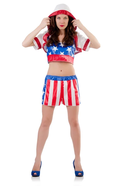 Woman boxer in uniform with US symbols — Stock Photo, Image