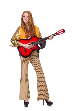 gitar üzerinde beyaz genç kız