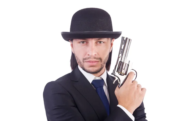 Uomo con pistola isolata sul bianco — Foto Stock