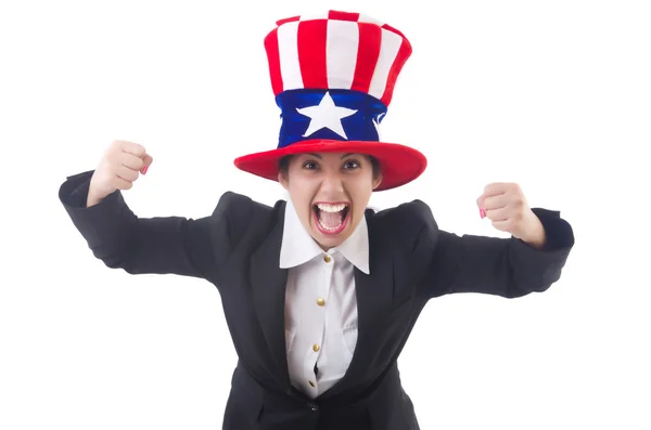 Woman businessman with american symbols — Stock Photo, Image