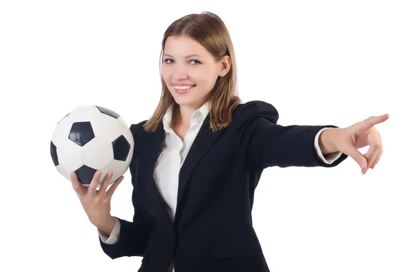 Geschäftsfrau mit Ball auf Weiß — Stockfoto